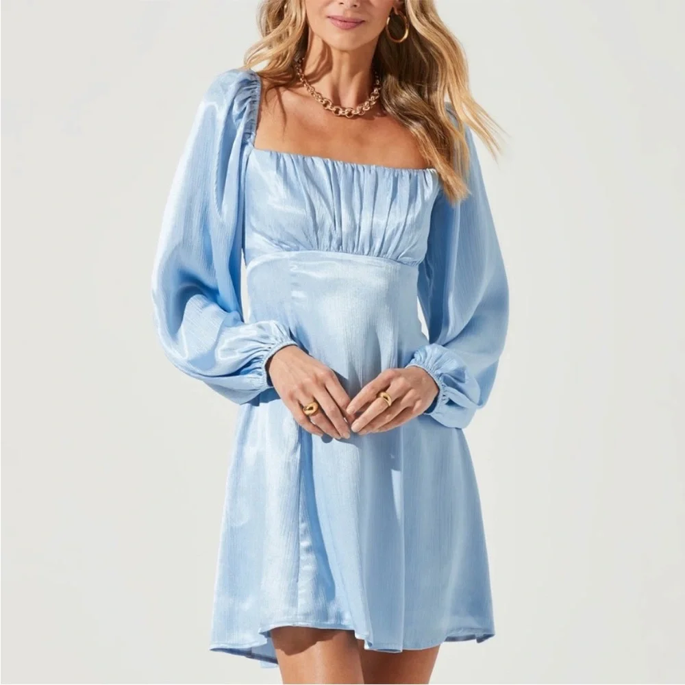 SOLD ASTR The Label Long Sleeve Satin Mini Dress - Picture 2 of 9